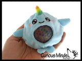 Plush Narwhal Animal Water Bead Filled Squeeze Stress Balls - Sensory, Stress, Fidget Toy PBJ Bubble Blow