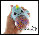 Plush Narwhal Animal Water Bead Filled Squeeze Stress Balls - Sensory, Stress, Fidget Toy PBJ Bubble Blow