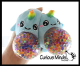 Plush Narwhal Animal Water Bead Filled Squeeze Stress Balls - Sensory, Stress, Fidget Toy PBJ Bubble Blow