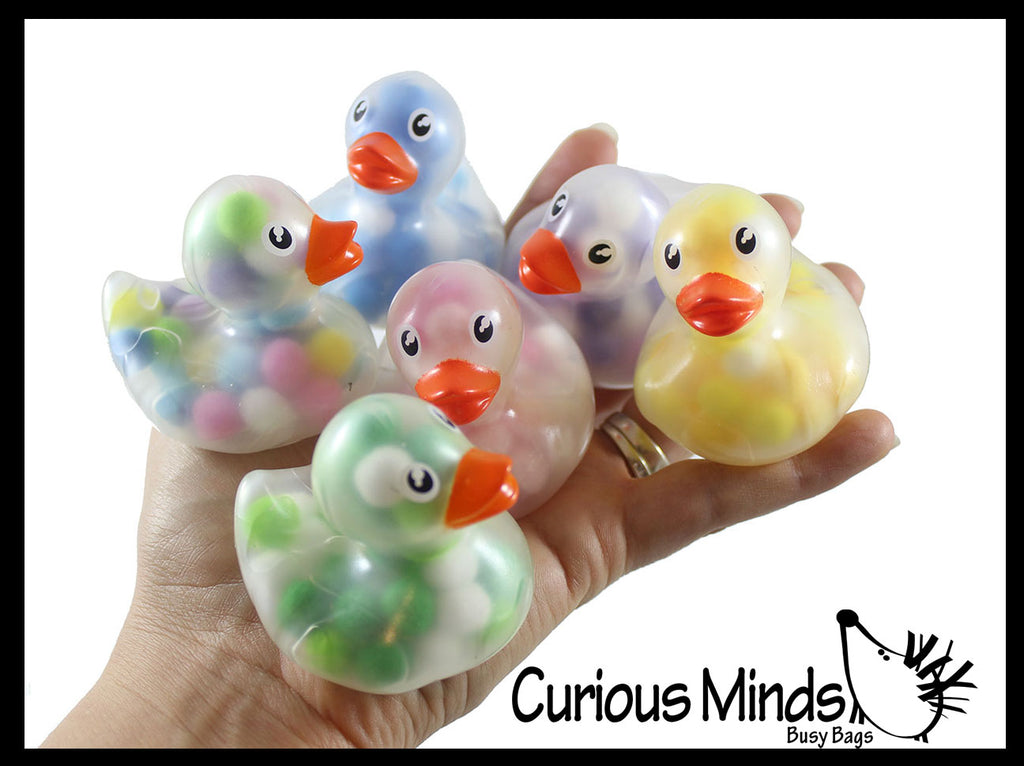 Pom Pom Filled Regular 2" Rubber Ducks - Rubber Duckies - Cute Novelty Prize Reward Giveaway