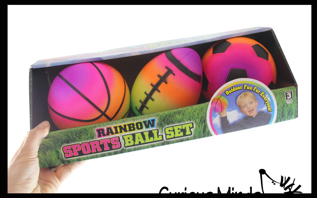 Mini Vinyl Sports Ball Set - Set of 3 Small Playground Balls - Football, Soccer, and Basketball