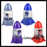 Space Rocket Water Filled Squishy toy with Astronaut and Water and Glitter - Fun Visual Toy