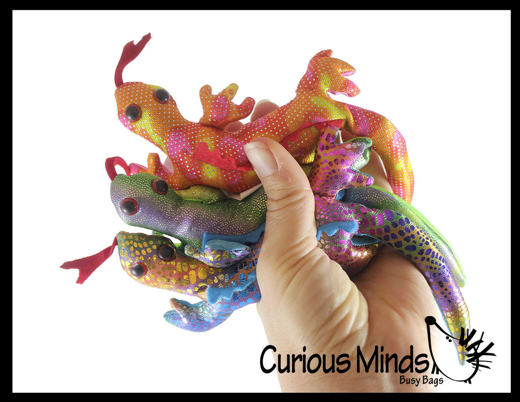 Lizard Sand Filled Animal Toy - Heavy Weighted Sandbag Animal Plush Bean Bag Toss - Shimmering Glitter Gecko