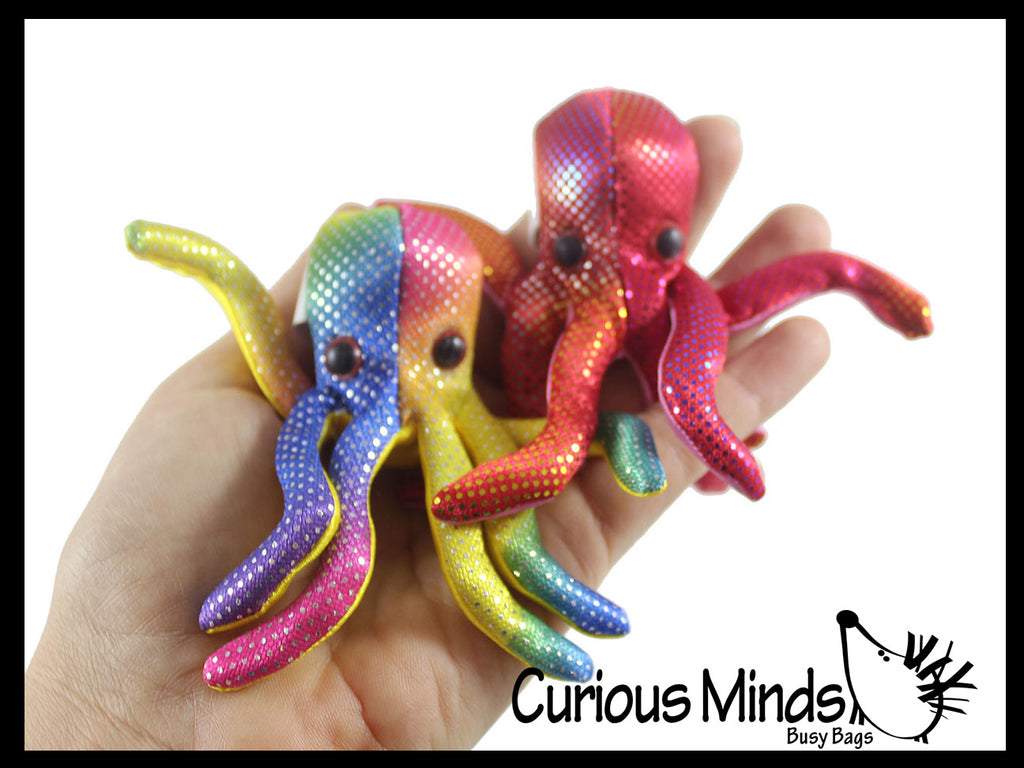 Octopus Sand Filled Animal Toy - Heavy Weighted Sandbag Animal Plush Bean Bag Toss - Shimmering Glitter