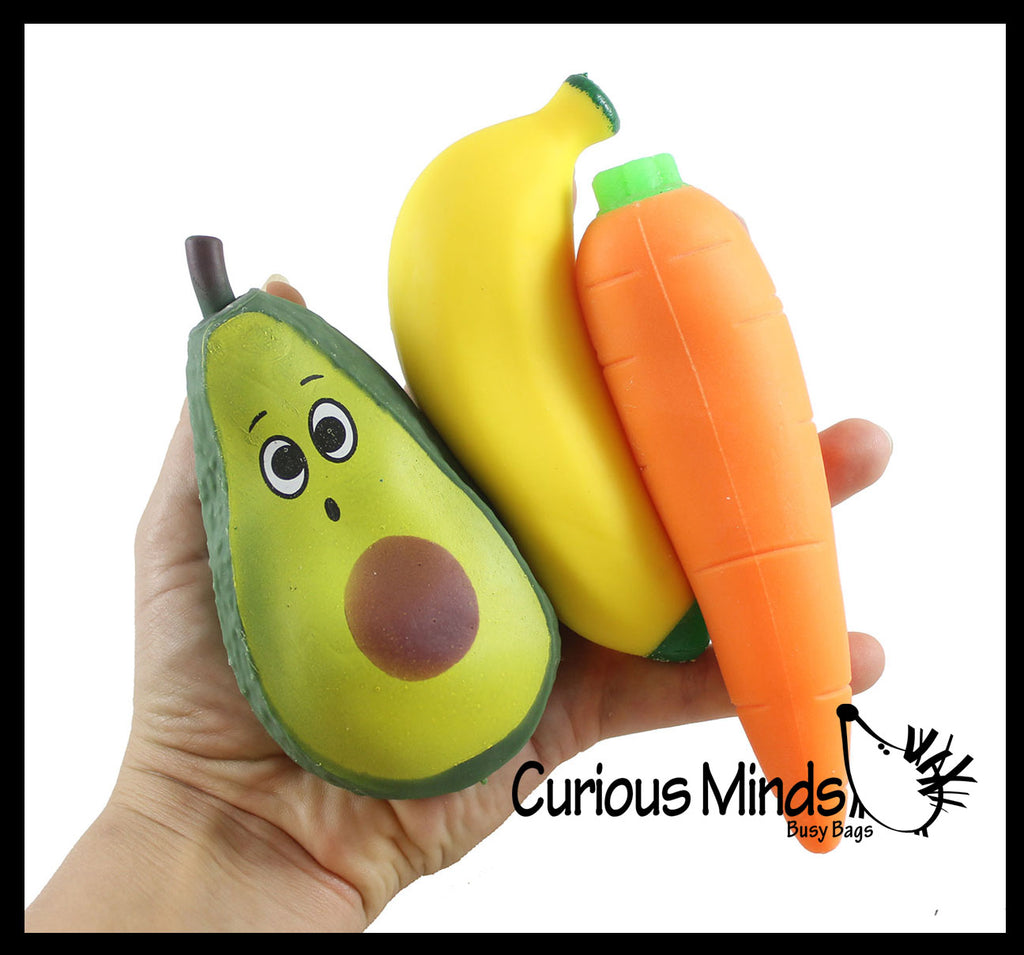 Sand Filled Squishy Banana and Avocado - Moldable Sensory, Stress, Squeeze Fidget Toy ADHD Special Needs Soothing