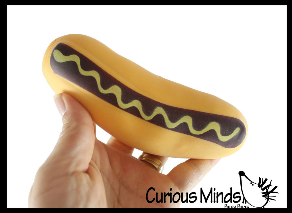 NEW - Sand Filled Squishy Hot Dog - Moldable Sensory, Stress, Squeeze Fidget Toy ADHD Special Needs Soothing Junk Food