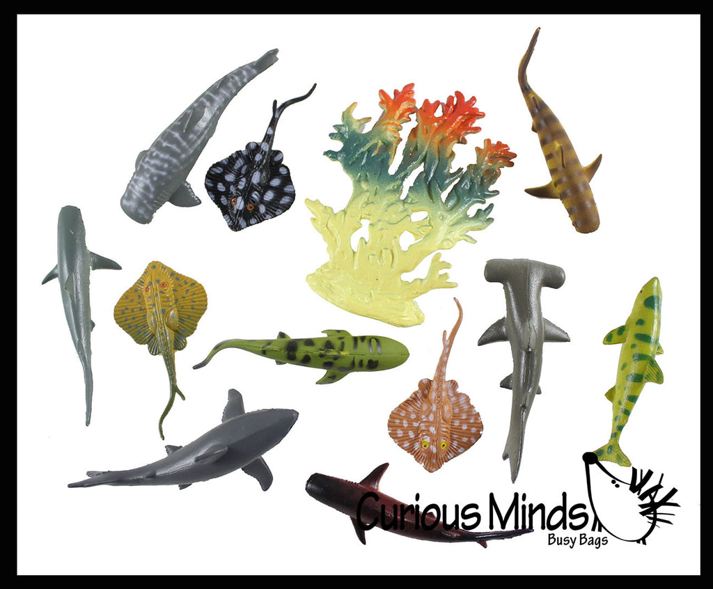 Miniature Sharks and Stingrays Animal Figurines Replicas