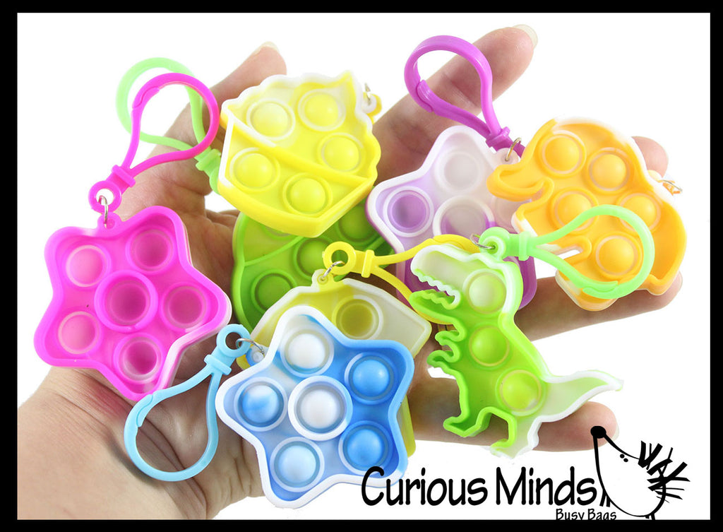 BULK/WHOLESALE - Tiny Bubble Pop Fidget Toys on Clips - Silicone Push Poke Bubble Wrap Fidget Toy - Press Bubbles to Pop the Bubbles Down - Bubble Popper Sensory Stress Toy