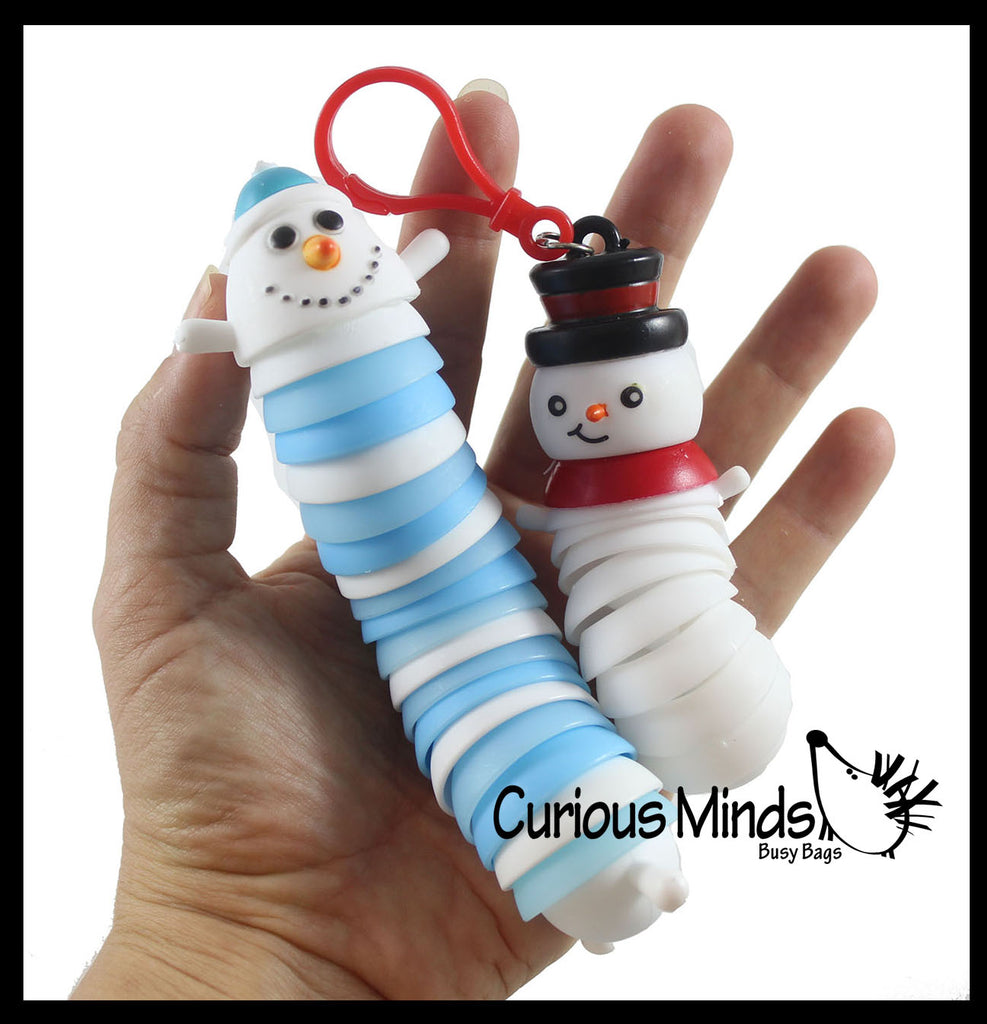 Wiggle Snowman Family Set of 2 Fidget on Clip - Wiggle Articulated Jointed Moving Toy - Unique Winter Christmas