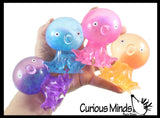 Octopus Fidget Toy - Water and Glitter Filled Octopus with Sticky Suction Cup Feet - Squishy