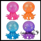 Octopus Fidget Toy - Water and Glitter Filled Octopus with Sticky Suction Cup Feet - Squishy
