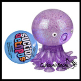Octopus Fidget Toy - Water and Glitter Filled Octopus with Sticky Suction Cup Feet - Squishy