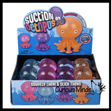 Octopus Fidget Toy - Water and Glitter Filled Octopus with Sticky Suction Cup Feet - Squishy