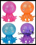Octopus Fidget Toy - Water and Glitter Filled Octopus with Sticky Suction Cup Feet - Squishy