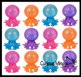 Octopus Fidget Toy - Water and Glitter Filled Octopus with Sticky Suction Cup Feet - Squishy