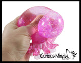 Octopus Fidget Toy - Water and Glitter Filled Octopus with Sticky Suction Cup Feet - Squishy