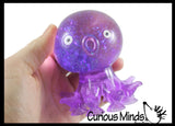 Octopus Fidget Toy - Water and Glitter Filled Octopus with Sticky Suction Cup Feet - Squishy