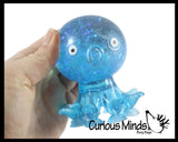 Octopus Fidget Toy - Water and Glitter Filled Octopus with Sticky Suction Cup Feet - Squishy