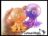 Octopus Fidget Toy - Water and Glitter Filled Octopus with Sticky Suction Cup Feet - Squishy