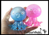 Octopus Fidget Toy - Water and Glitter Filled Octopus with Sticky Suction Cup Feet - Squishy