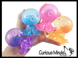 Octopus Fidget Toy - Water and Glitter Filled Octopus with Sticky Suction Cup Feet - Squishy