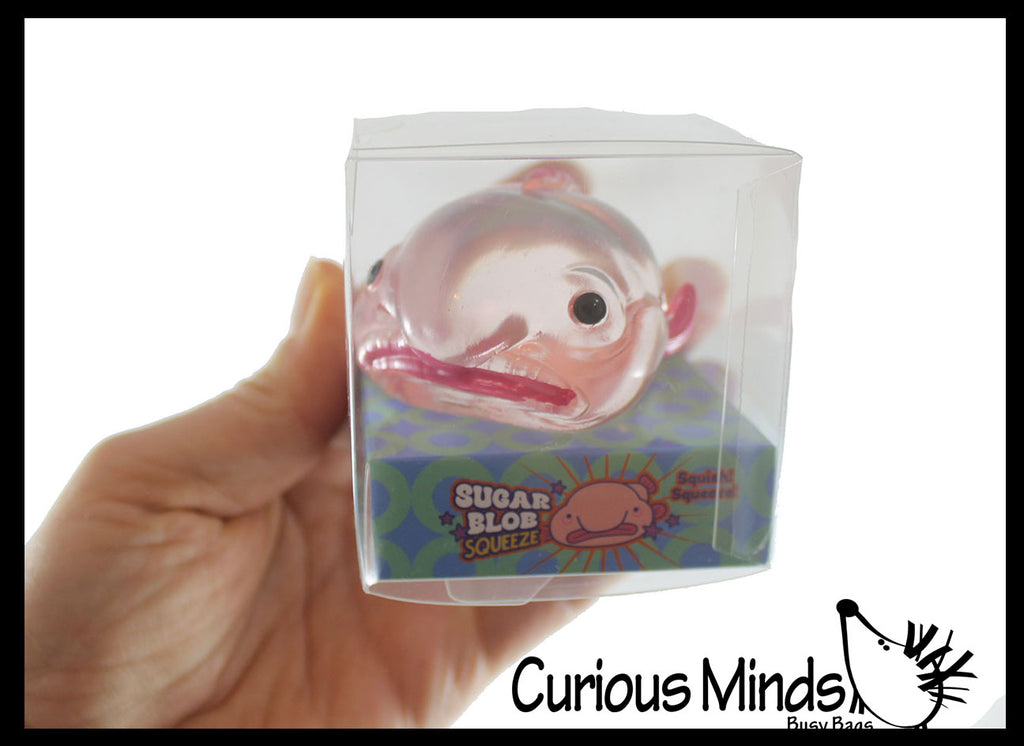Blob Fish in Clear Box - Sugar Ugly and Cute Fish with Nose - Thick Glue/Gel Syrup Molasses Stretch Ball - Ultra Squishy and Moldable Slow Rise Relaxing Sensory Fidget Stress Toy