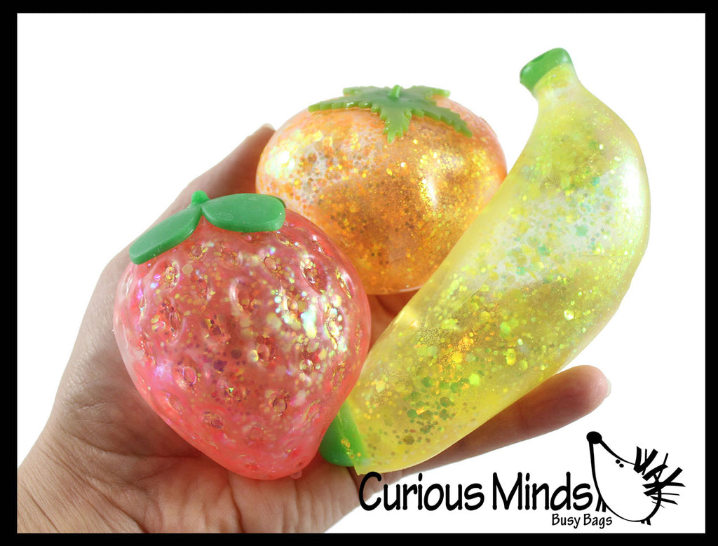 NEW - Fruit Sugar Ball - Strawberry, Orange, Banana Thick Glue/Gel Syrup Molasses Stretch Ball - Ultra Squishy and Moldable Slow Rise Relaxing Sensory Fidget Stress Toy