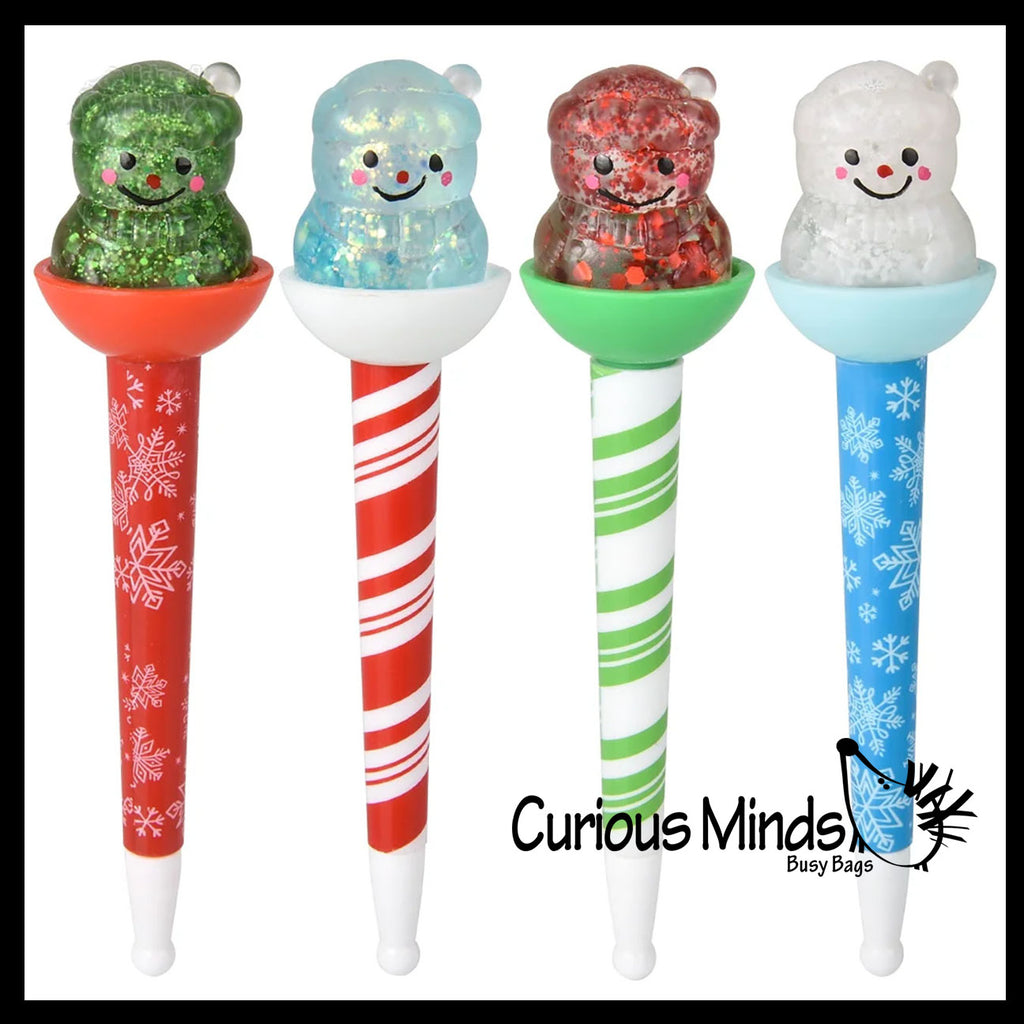 Sugar Snowmen Pens - Popular Maltose Thick Gel Squishy Ball on Top of a Pen - Holiday Winter