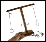 Wood Tiki Toss Ring Hook Game - Swing Ring on String to Land on Hook - 2 Player