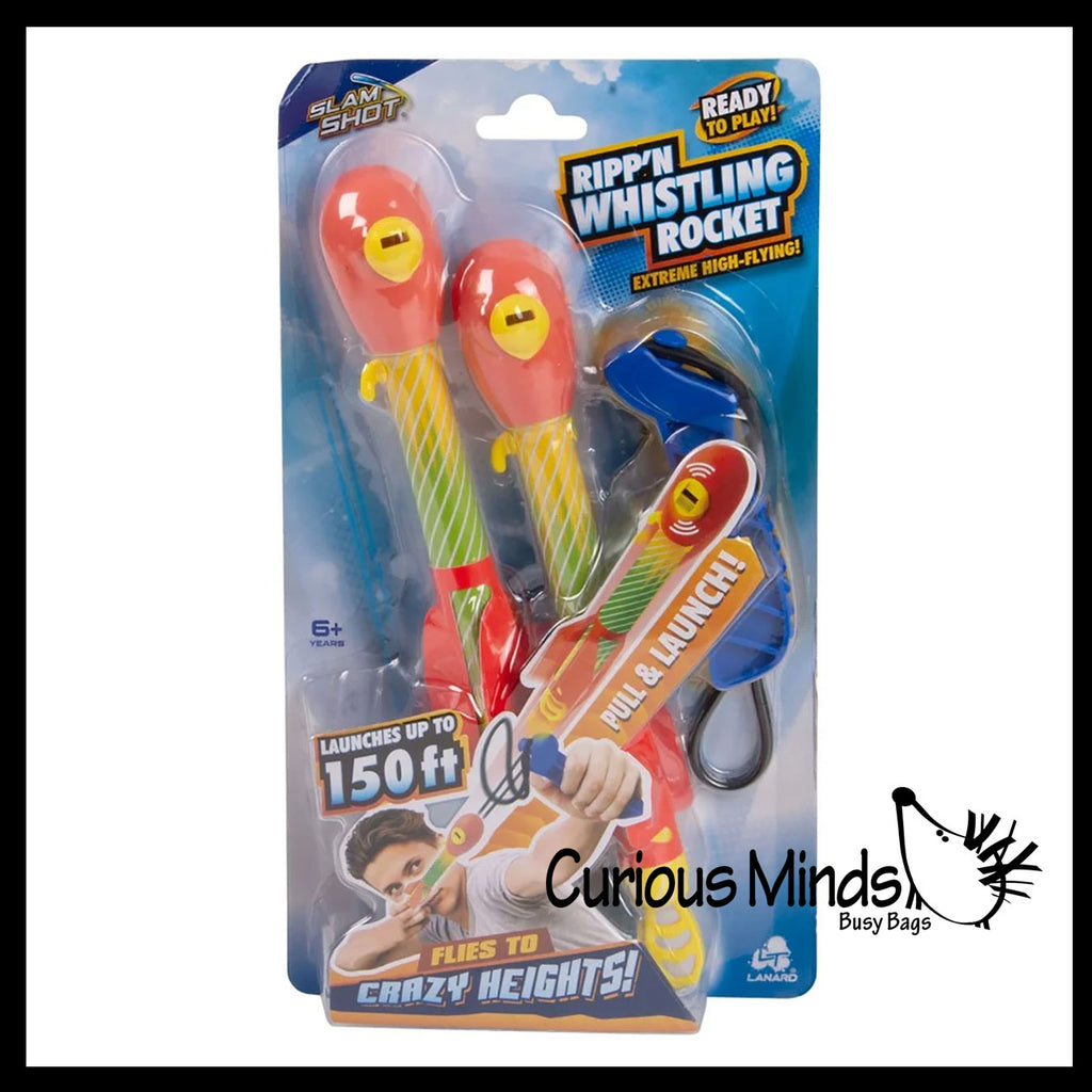 NEW - Lanard Ripp'N Whistling Rocket Foam Whistle Rockets - 9" Sling Shot Toy with Launcher