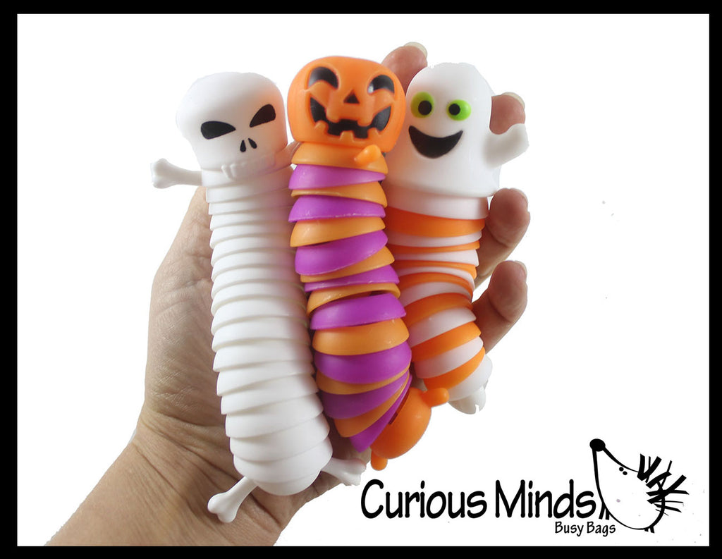 3 Different Halloween Fidgets Ghost, Skeleton and Jack O Lantern Pumpkin - Wiggle Articulated Jointed Moving Holloween