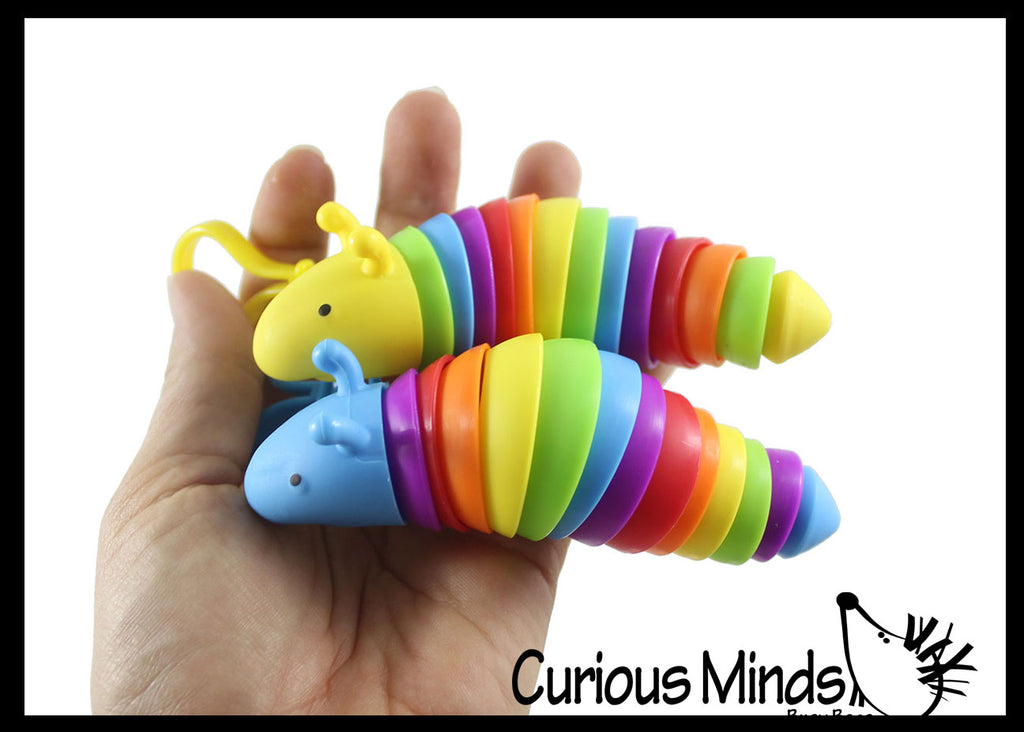 Small Fidget Caterpillar Slug on Clip - Articulated Jointed Moving Slug Toy - Unique Rainbow Bug