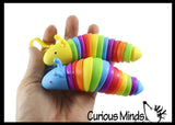 Small Fidget Caterpillar Slug on Clip - Articulated Jointed Moving Slug Toy - Unique Rainbow Bug
