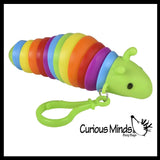 Small Fidget Caterpillar Slug on Clip - Articulated Jointed Moving Slug Toy - Unique Rainbow Bug