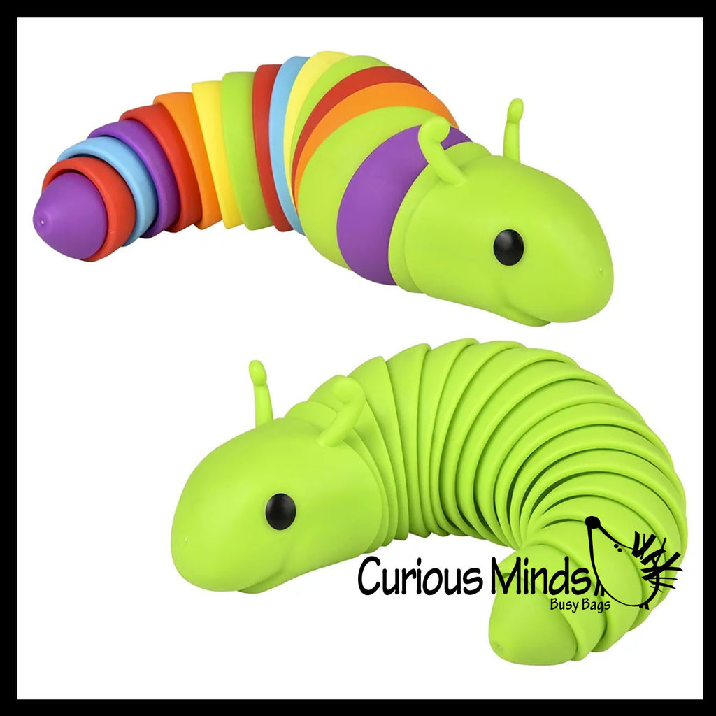 Fidget Wiggle Caterpillar - Large Articulated Jointed Moving Slug Toy - Unique Rainbow