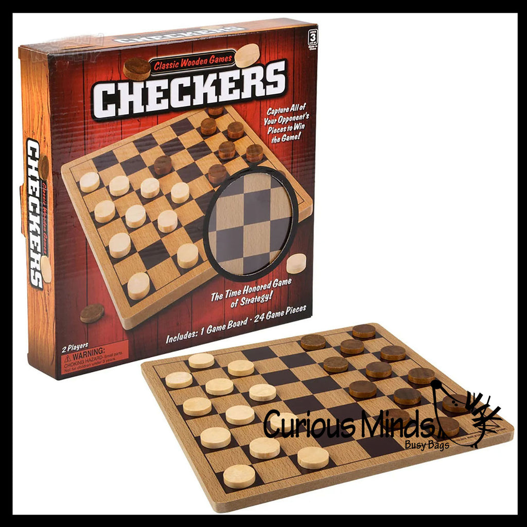 Wooden Checkers Board Game - Tabletop Family Game Classic