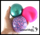 Sampler Pack of 3 Different 2.5" Stress Balls - Confetti, Metallic, Doh, Soft - Squishy Gooey Shape-able Squish Sensory Squeeze Balls