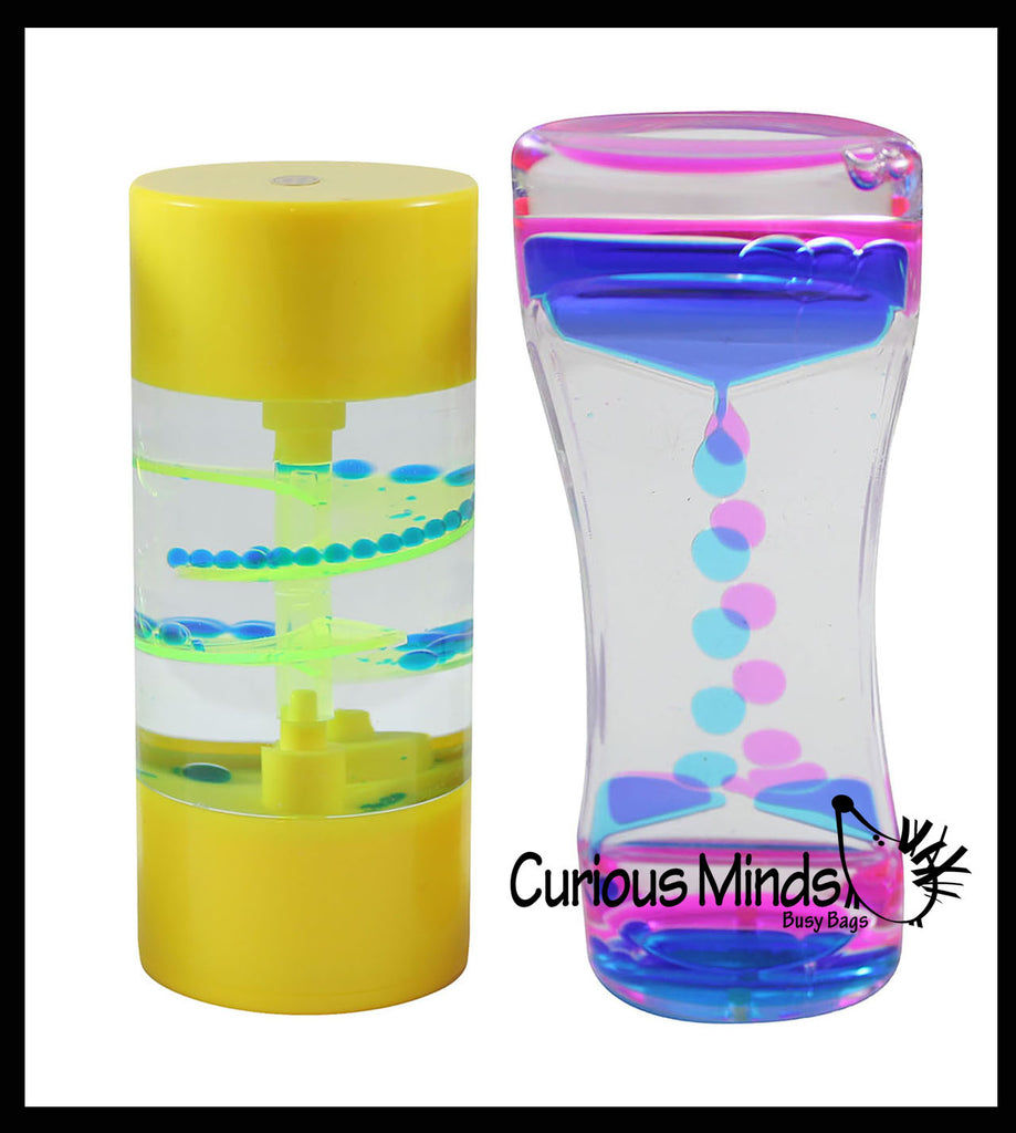 Set of 2 Bubble Spiral Liquid Dripping Timer - Calm Down Jar - Soothing and Calming Motion - Liquid Timer Sensory Office Desk Toy - Visual Stimulation