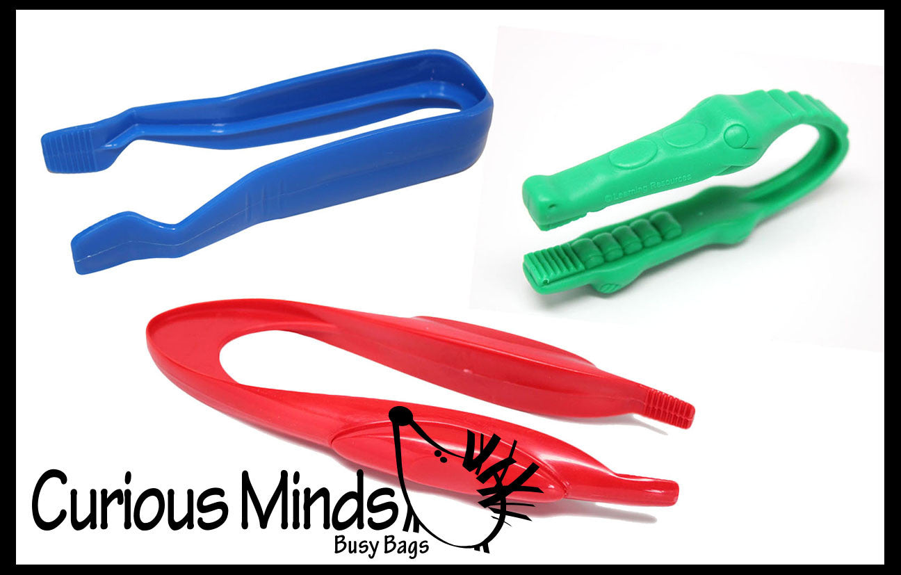 3 Chunky Safety Plastic Tongs/Tweezers for Children - Fine Motor Tools, Occupational Therapy, Special Needs, Sensory Bin, Preschool Tools