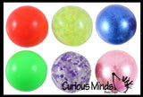 Set of 6 - 3 Styles of Individually Wrapped Small Amazing 1.5" Confetti Bead with Thick Gel / Soft Doh / And Metallic  Stress Ball - Ceiling Sticky Glob Balls - Squishy Gooey Shape-able Squish Sensory Squeeze Balls