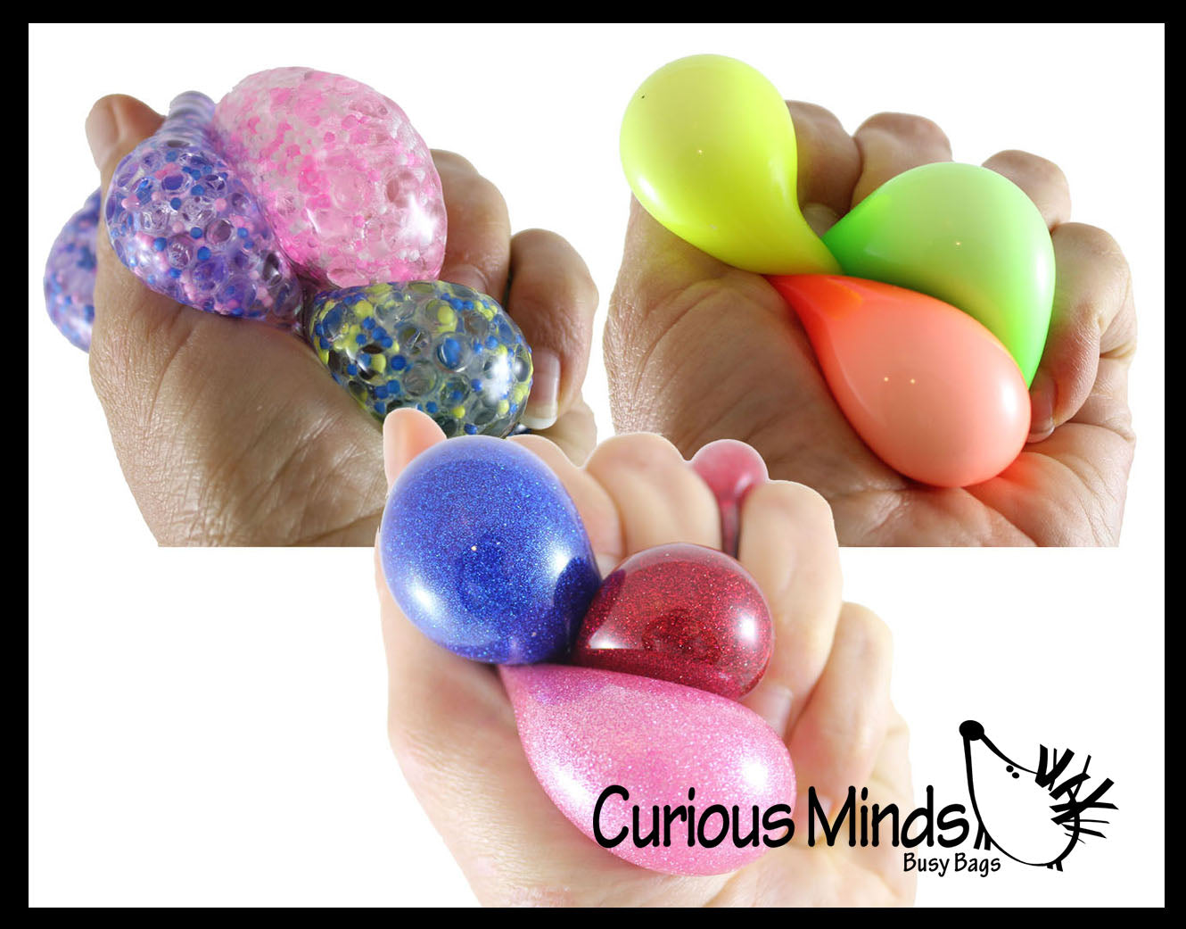 Set of 9 Mini Stress Balls - 3 Different Styles in 3 Packs - of Small Amazing 1.5"  Stress Ball - Ceiling Sticky Glob Balls - Squishy Gooey Shape-able Squish Sensory Squeeze Balls