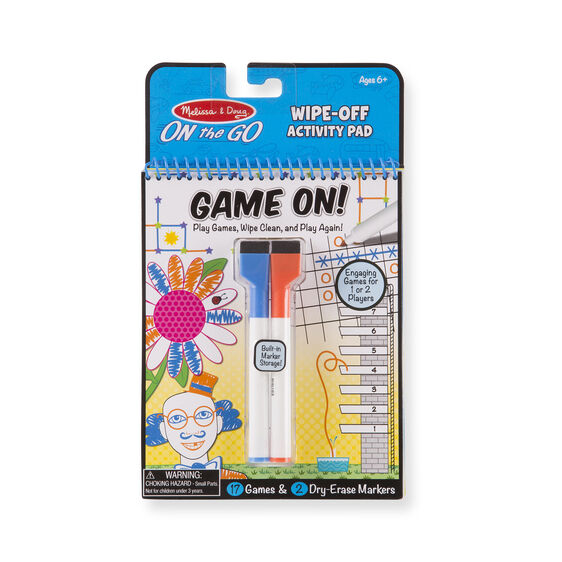 Game On -  Games Wipe-Off Activity Pad - On the Go Travel Activity - Dry Erase Reusable Travel Games - Travel Games - Toddler Kids - Melissa and Doug