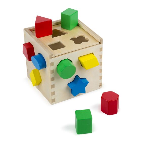Wooden Shape Sorting Cube - Classic Toddler Toy - Wood Shape Match Skill Toy