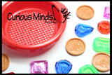 Large Gem and Coin Treasure Hunt Sand Toy - Dig sift and find buried coins jewels and gems.  Sensory bin