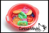 Large Gem and Coin Treasure Hunt Sand Toy - Dig sift and find buried coins jewels and gems.  Sensory bin