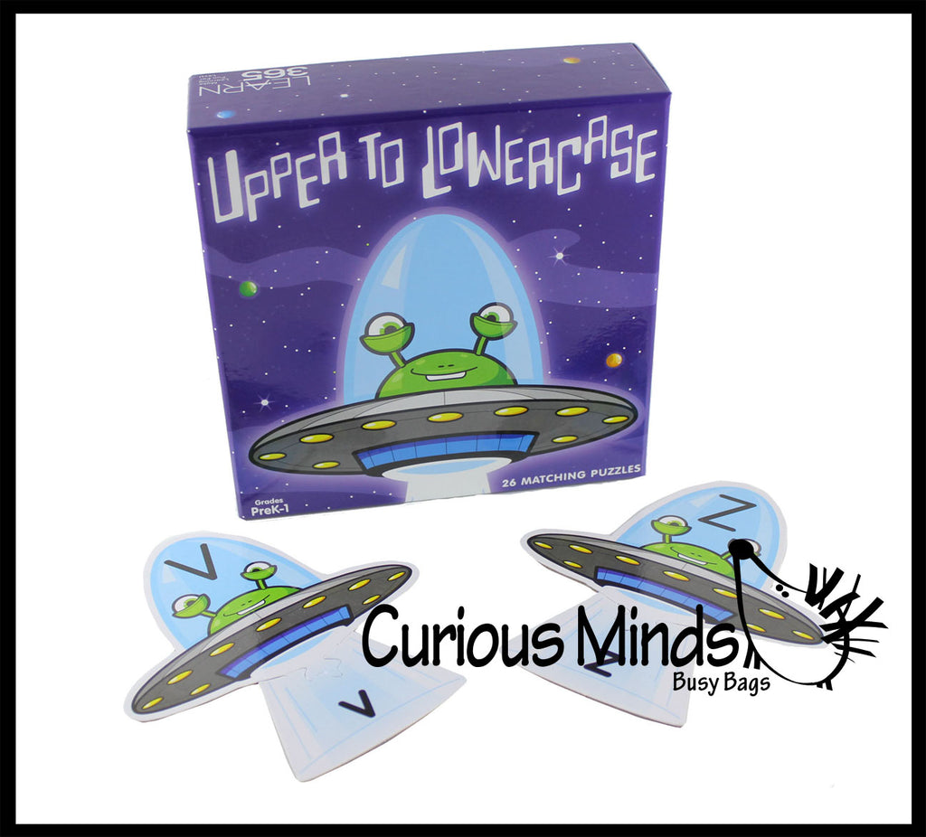 Uppercase to Lowercase Alphabet Matching Puzzle - Cute Outer Space Alien Themed Language Arts Teacher Supply