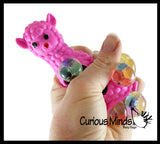 Set of 4 Girly Stress Balls - Alpaca / Flamingo / Unicorn / Sheep -  Squishy Blob Mesh Ball with Soft Web - Squishy Fidget Ball