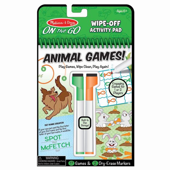 Animal Games Wipe-Off Activity Pad - On the Go Travel Activity - Dry Erase Reusable Travel Games - Travel Games - Toddler Kids - Melissa and Doug