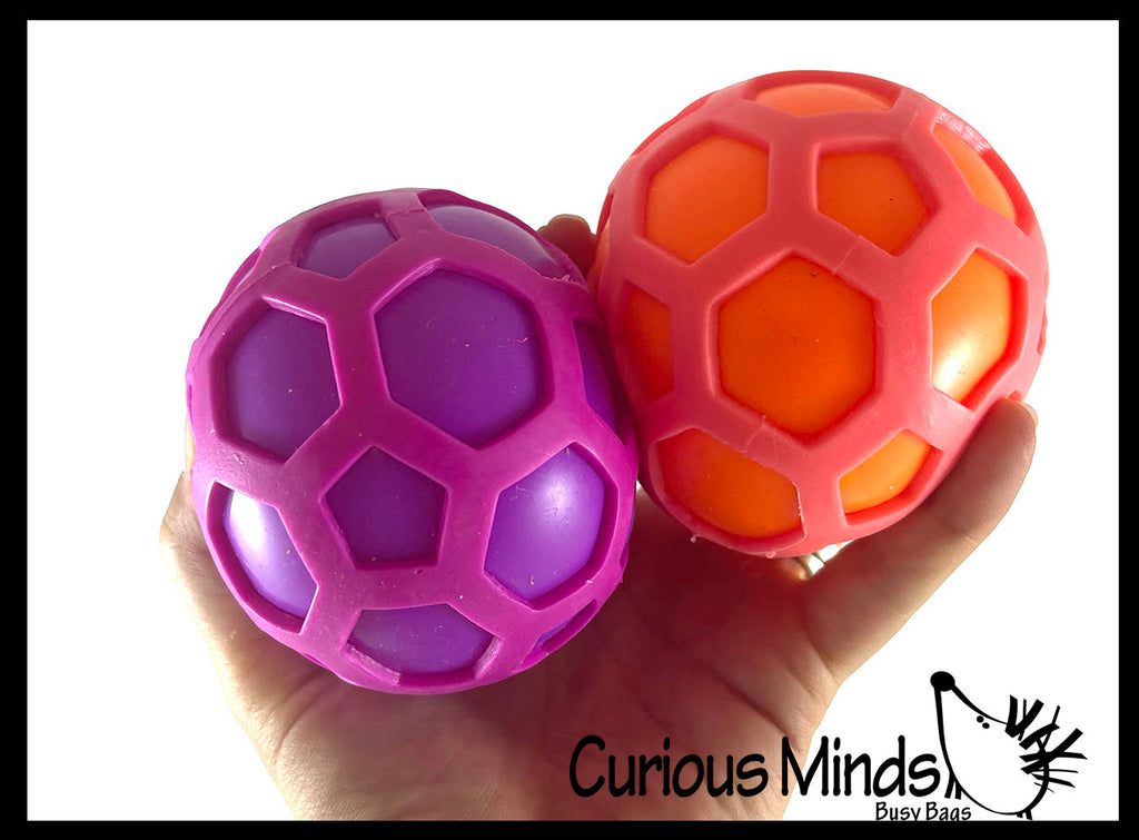 Honeycomb Color Changing Soft Doh Filled Stretch Ball with Mesh Web - Ultra Squishy and Moldable Relaxing Sensory Fidget Stress Toy