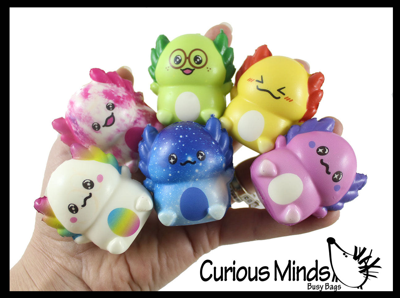 Mini 2 Axolotl Slow Rise Squishy Toys - Memory Foam Party Favors, Prizes, OT 6 Random Colors